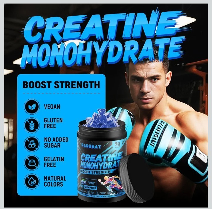 Parhaat Creatine Monohydrate Gummies 5g Blueberry Vegan Gluten-Free 90 Count