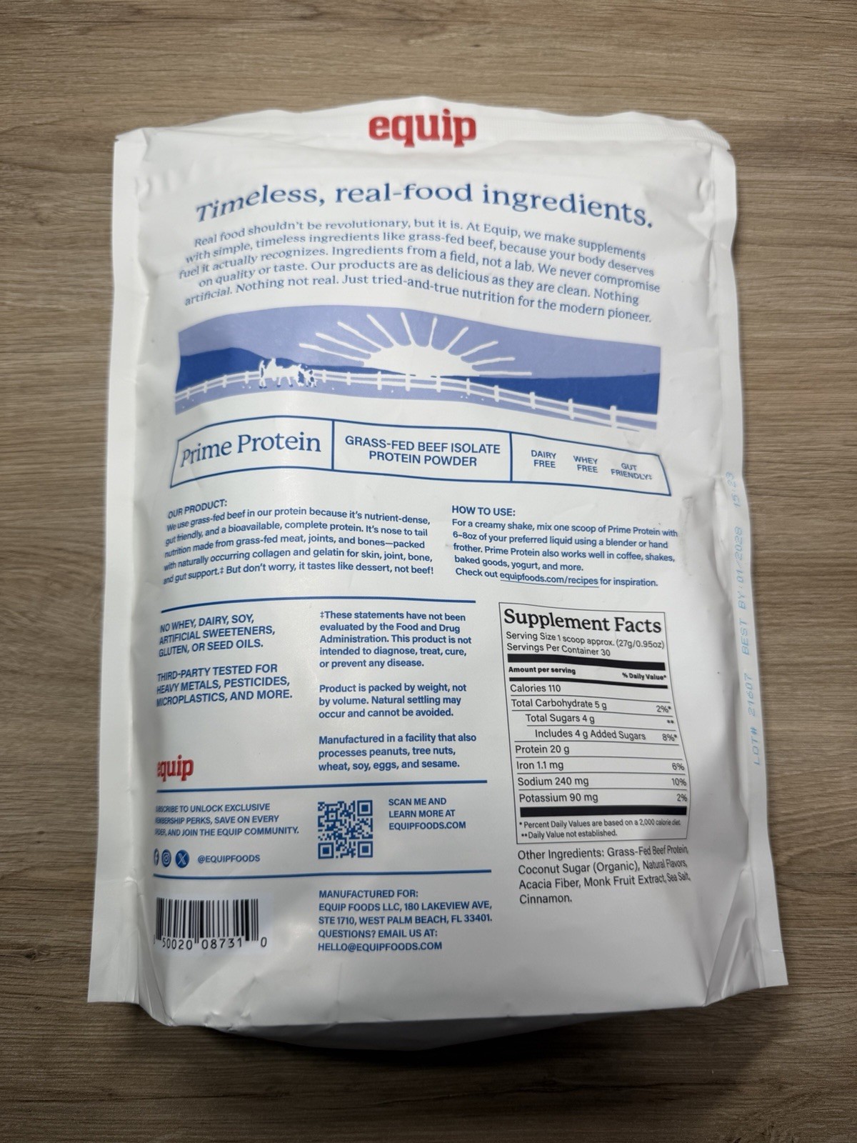 Equip Foods Prime Protein Powder,Grass Fed Beef Protein Cinnamon Roll 1/28 Exp