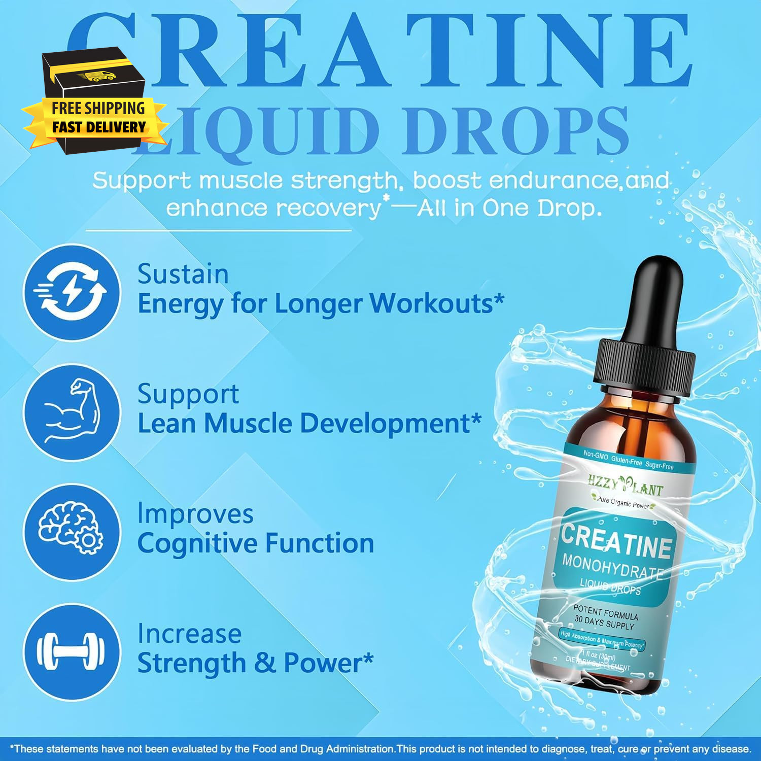 Creatine Liquid Drops – 98% High Absorption Creatine Monohydrate for Women & Men