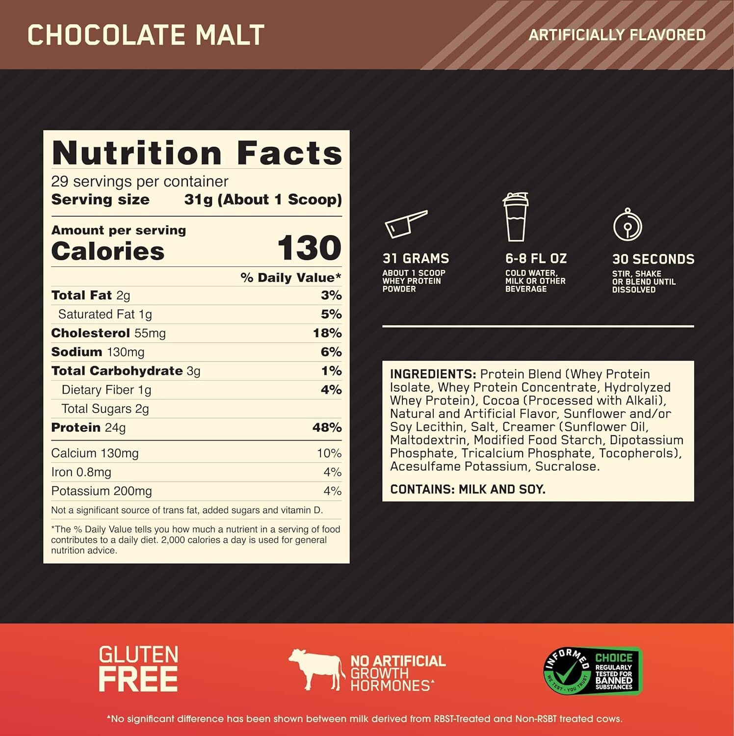 Gold Standard 100% Whey Protein Powder, Chocolate Malt, 2 Pound (Packaging May)*