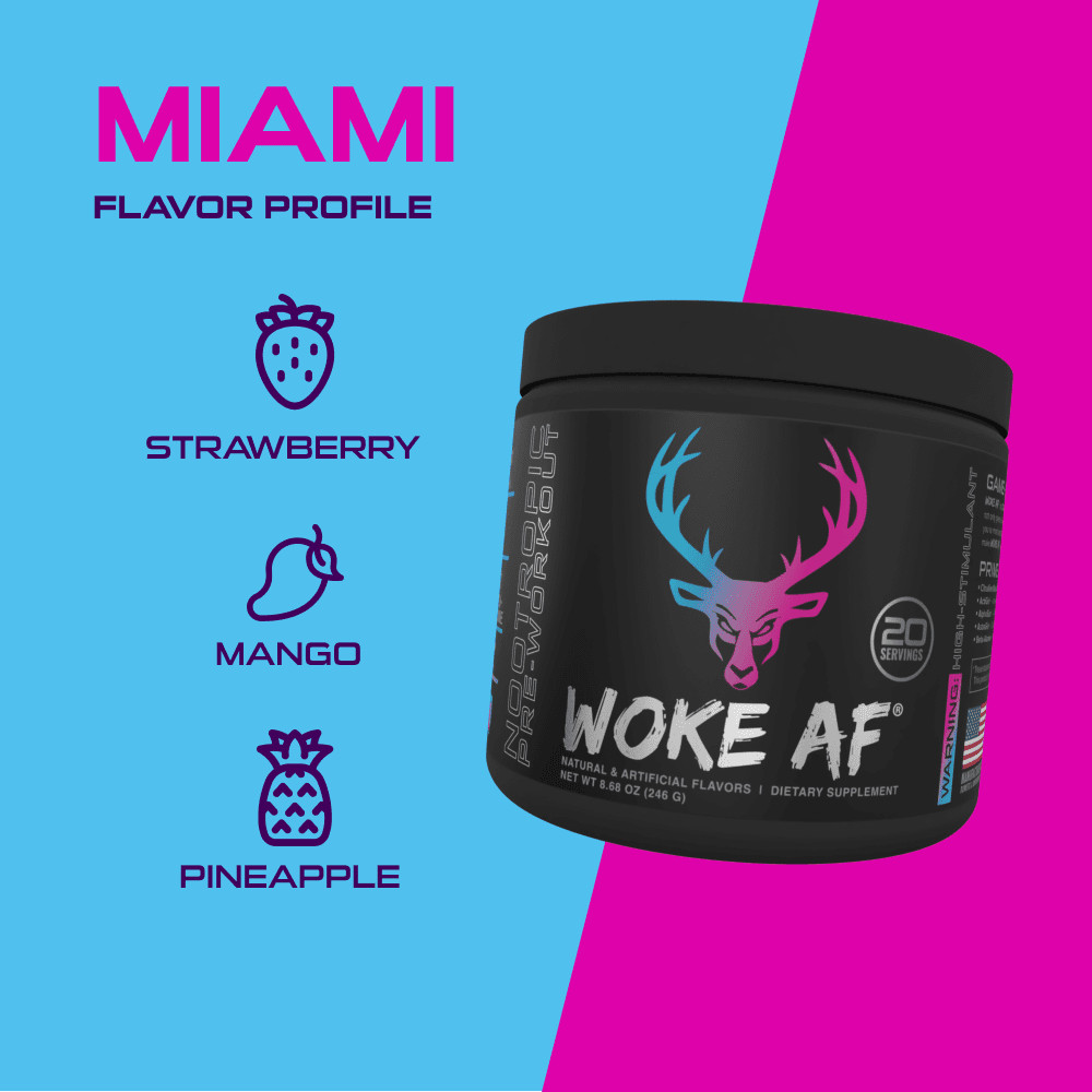 Bucked Up Woke AF Pre-Workout Powder, Increased Energy, Miami, 333mg Caffeine
