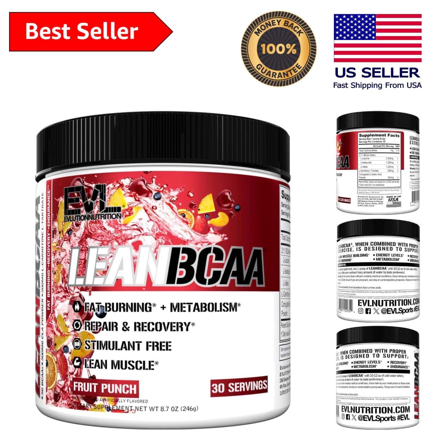Weight Management BCAA Powder – Stimulant-Free with 2:1:1 Ratio, 30 Servings