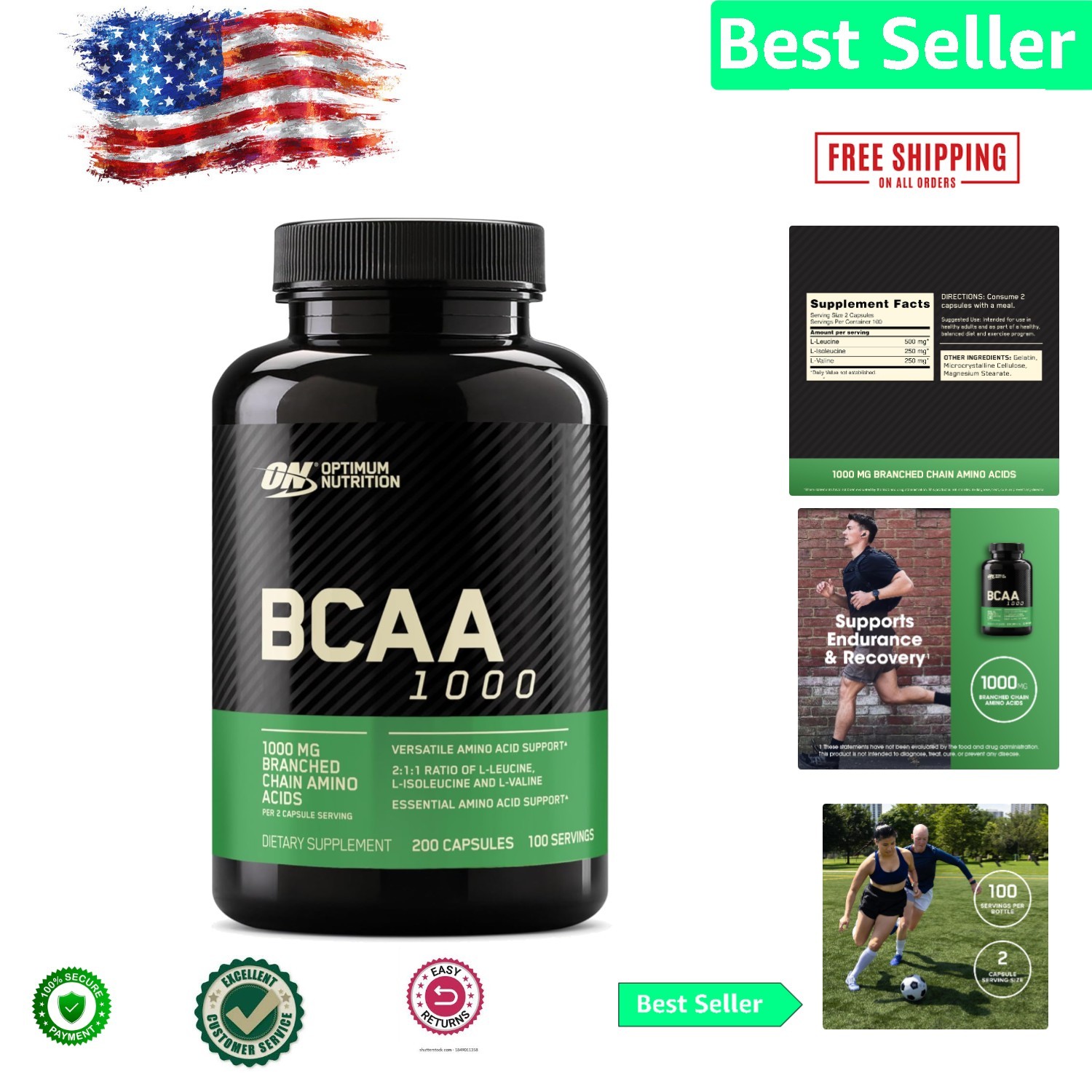200 Count Vegetarian BCAA Capsules – Essential Amino Acids for Joint Support