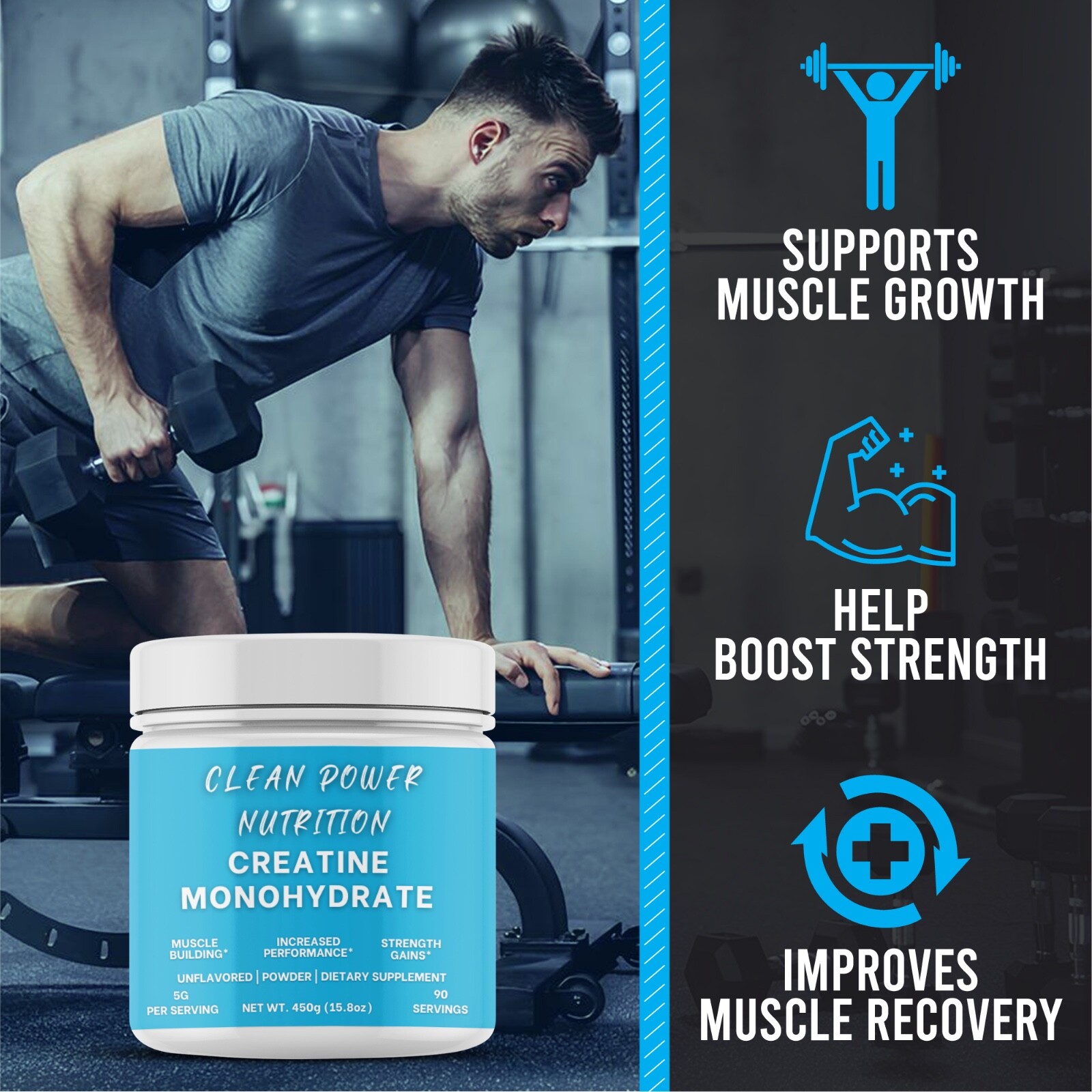 Clean Power Nutrition Creatine Monohydrate Powder 90 Servings