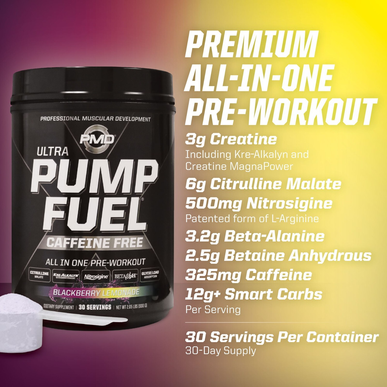 PMD SPORTS PUMP FUEL ULTRA – CAFFEINE FREE – BLACKBERRY LEMONADE (30 servings)