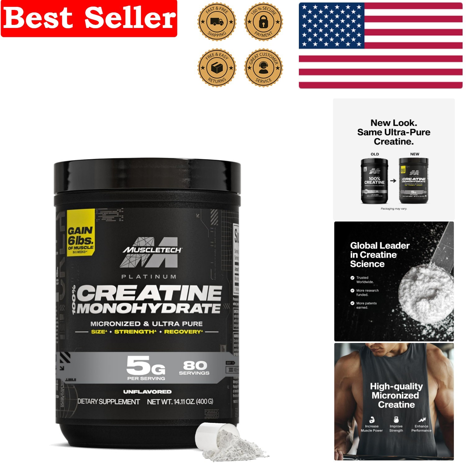 HPLC-Tested Unflavored Creatine Monohydrate – 80 Servings for Stronger Workouts