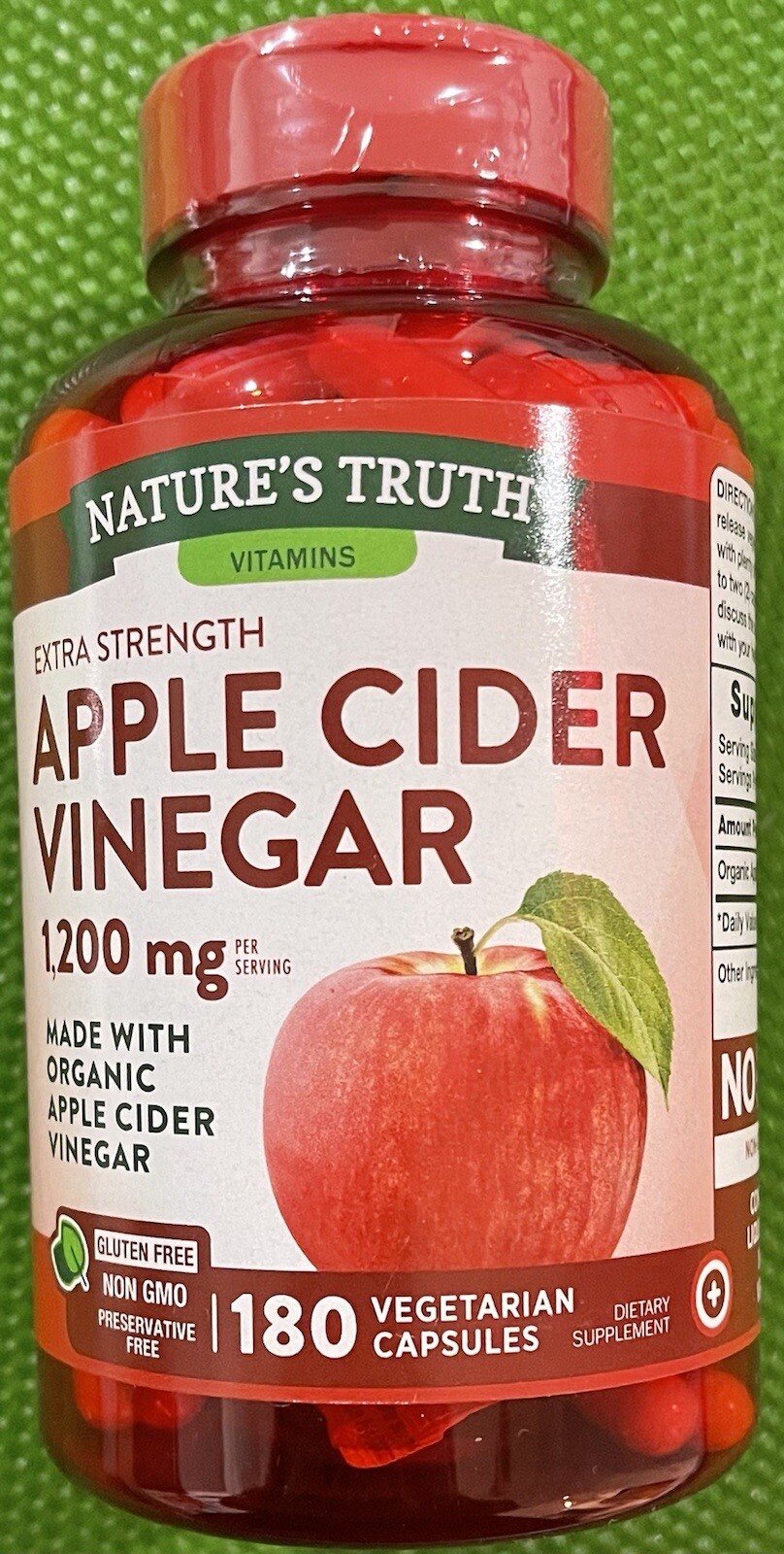 Nature’s Truth APPLE CIDER VINEGAR 1200 mg Vegetarian.180 Capsule EX:8/24