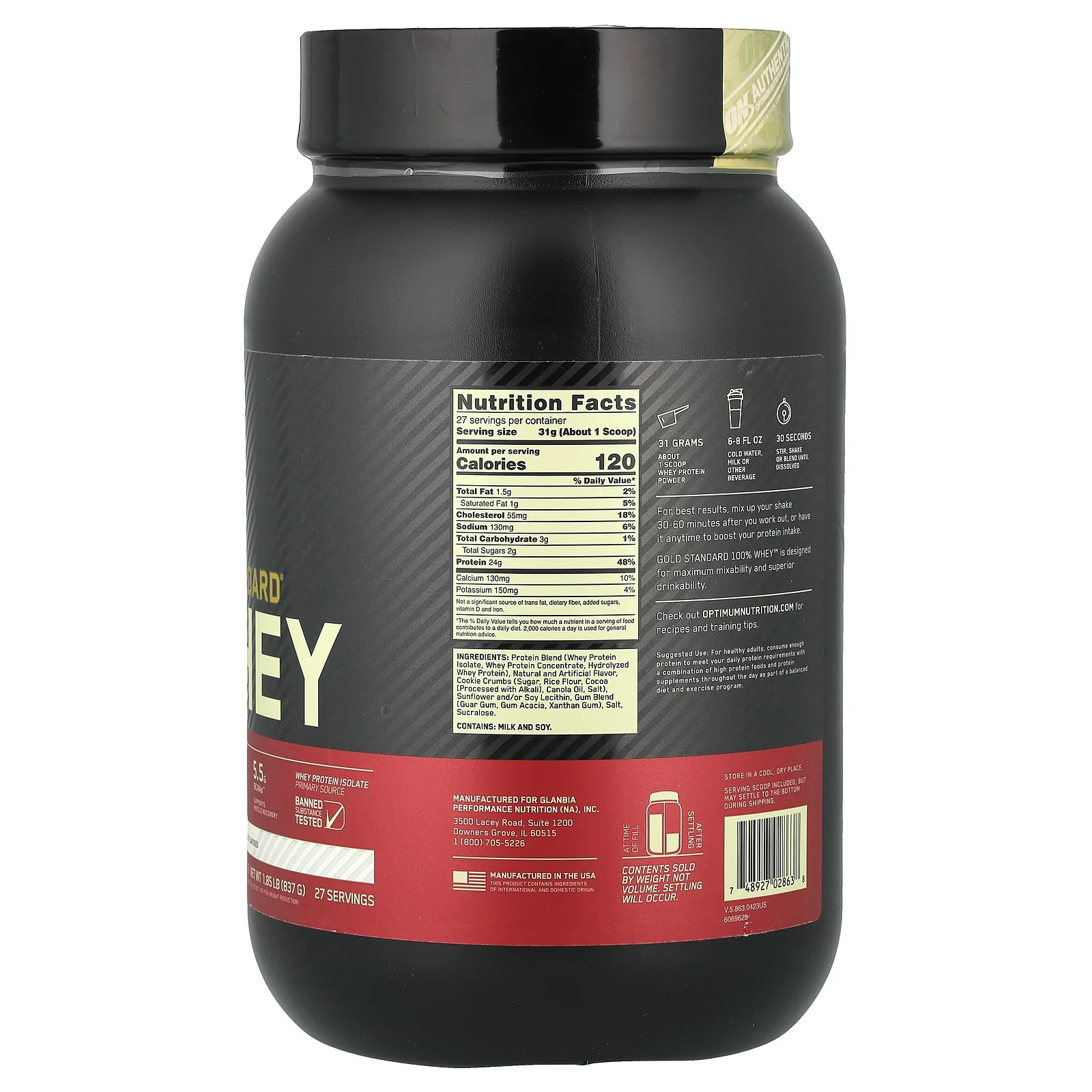 Gold Standard 100% Whey, Cookies & Cream, 1.84 lb (837 g)