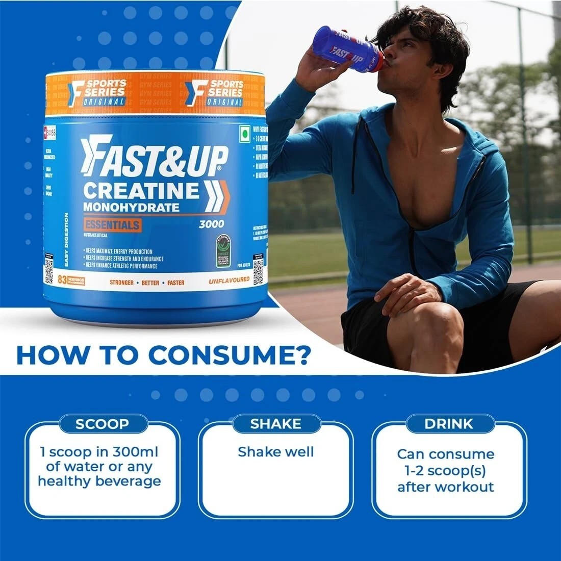 Fast&Up Creatine Monohydrate Supports Muscle Endurance & Provides Energy, 250 gm