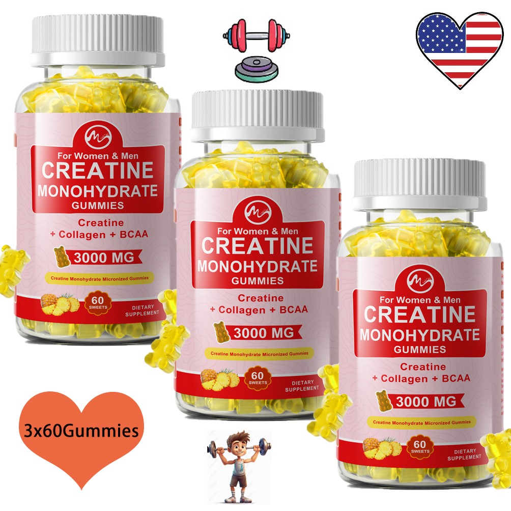 3xCreatine Monohydrate Gummies – 60Gummies -3000mg – Muscle Strength and Energy