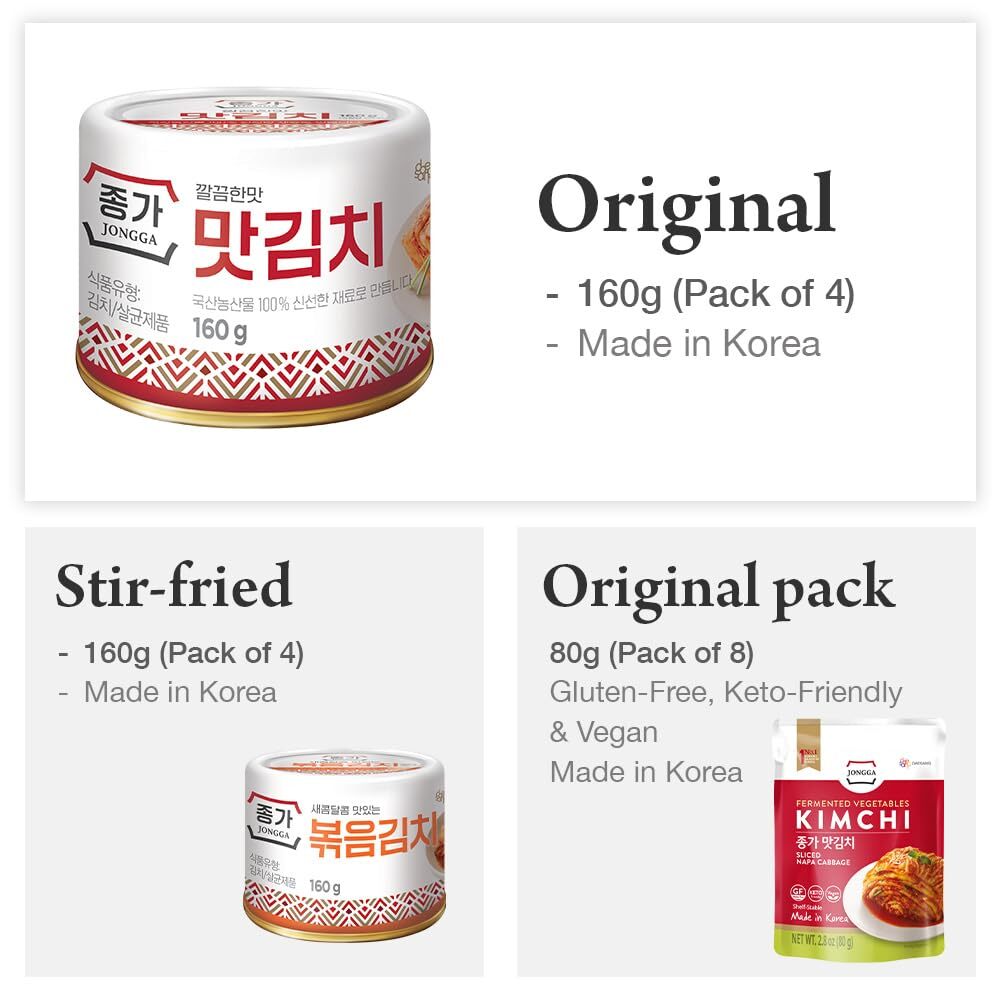 JONGGA Original Can Kimchi Pack of 4 Shelf Stable Canned Kimchi Spicy Korean …