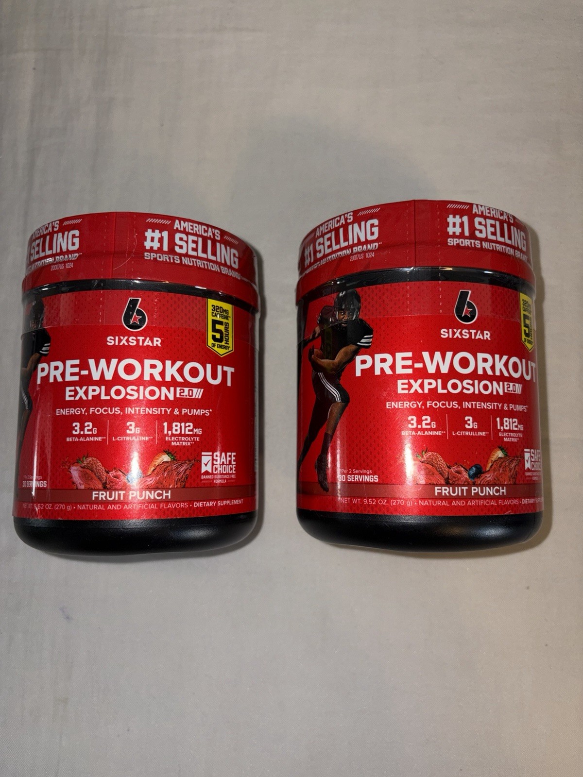 six star pre workout explosion 2.0 Lot Of 2 Jars Fruit Punch 9.52oz Per Ex 10/27