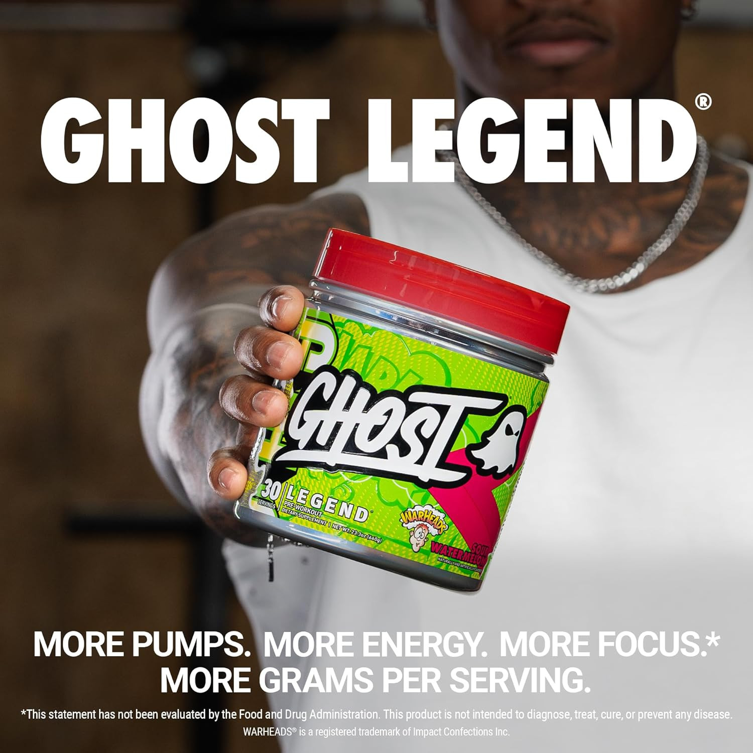 GHOST Legend Pre-Workout Powder, Warheads Sour Watermelon – 30 Servings – Pre-Wo