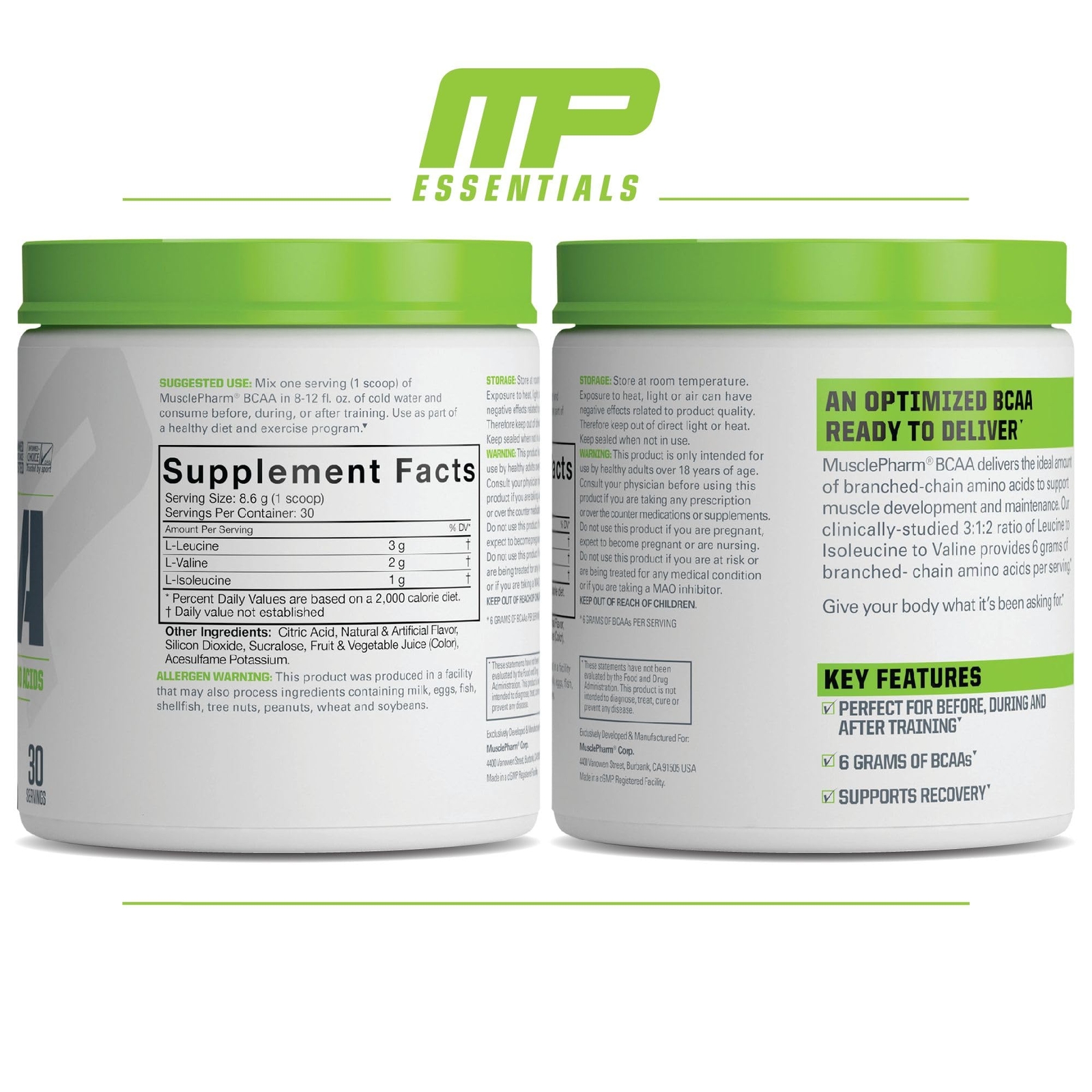 MusclePharm BCAA Powder Fruit Punch 30 Servings Amino Acids for Recovery