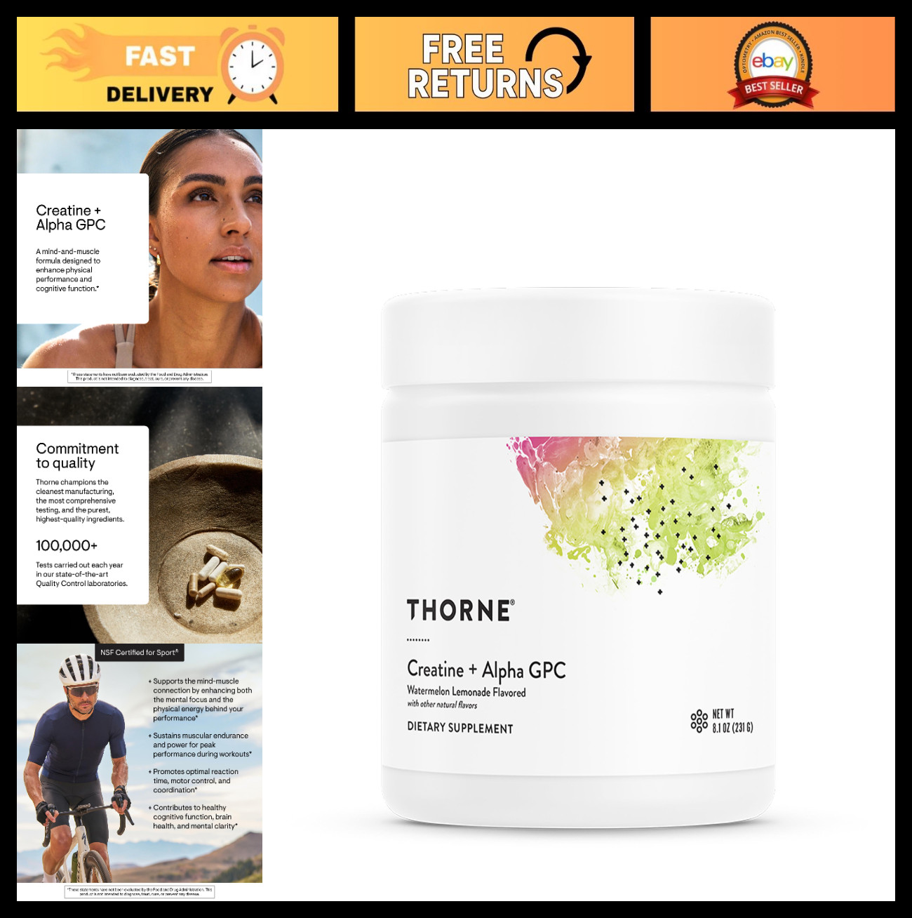 Micronized Creatine Monohydrate + Alpha GPC, 30 Servings, Energy & Focus Boost,