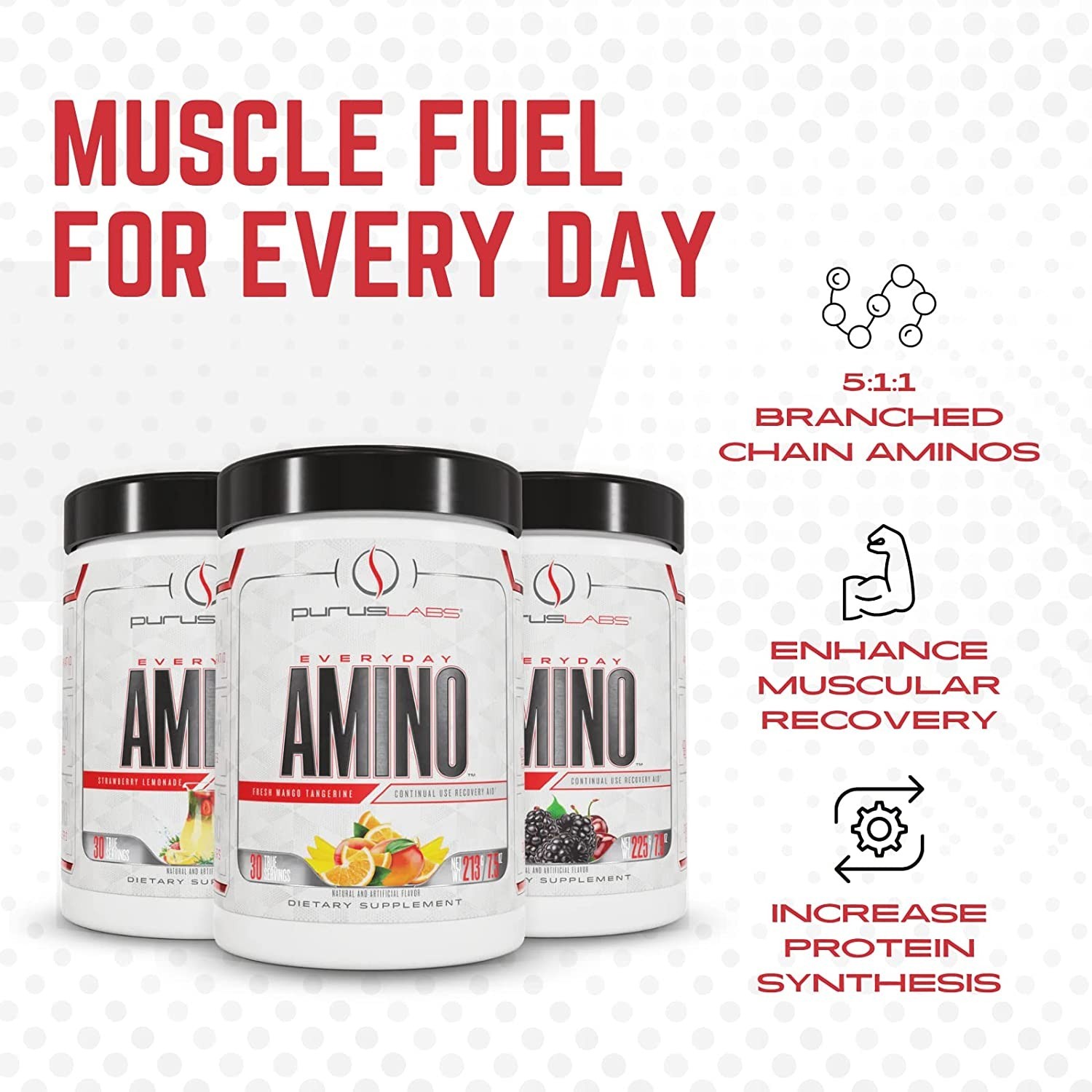 Purus Labs Everyday Amino – BCAA Amino Acids – 60 Servings – Strawberry Limeade