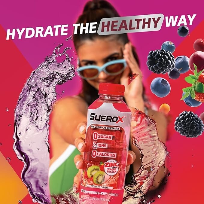 SueroX Electrolyte Drink Ultimate Pack 8 Ions for Hydration 21.3 Fl Oz 12 Count