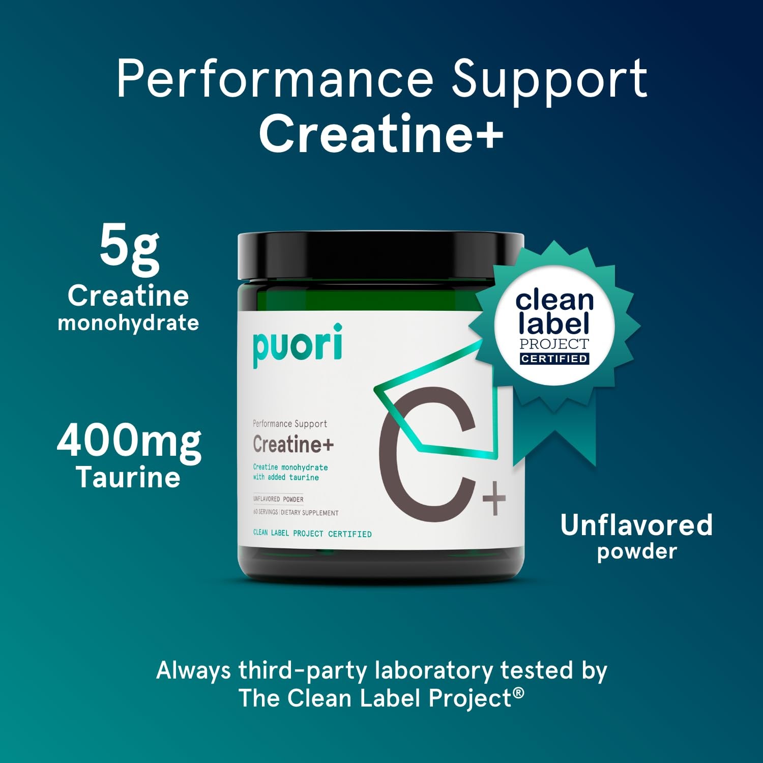 Puori Creatine Monohydrate Powder with Taurine 11.4 Ounce (Pack of 1), White