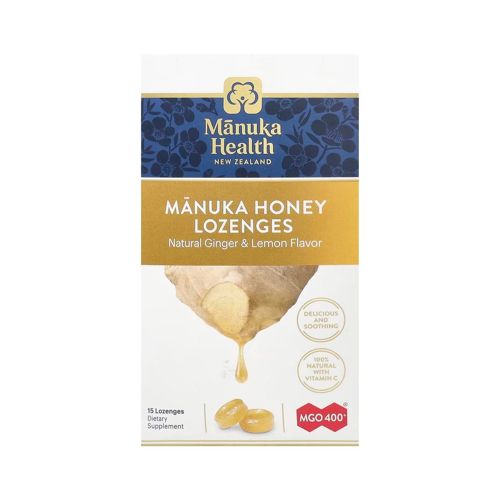 Manuka Health MGO 400+ Manuka Honey Lemon & Ginger Lozenges 65g