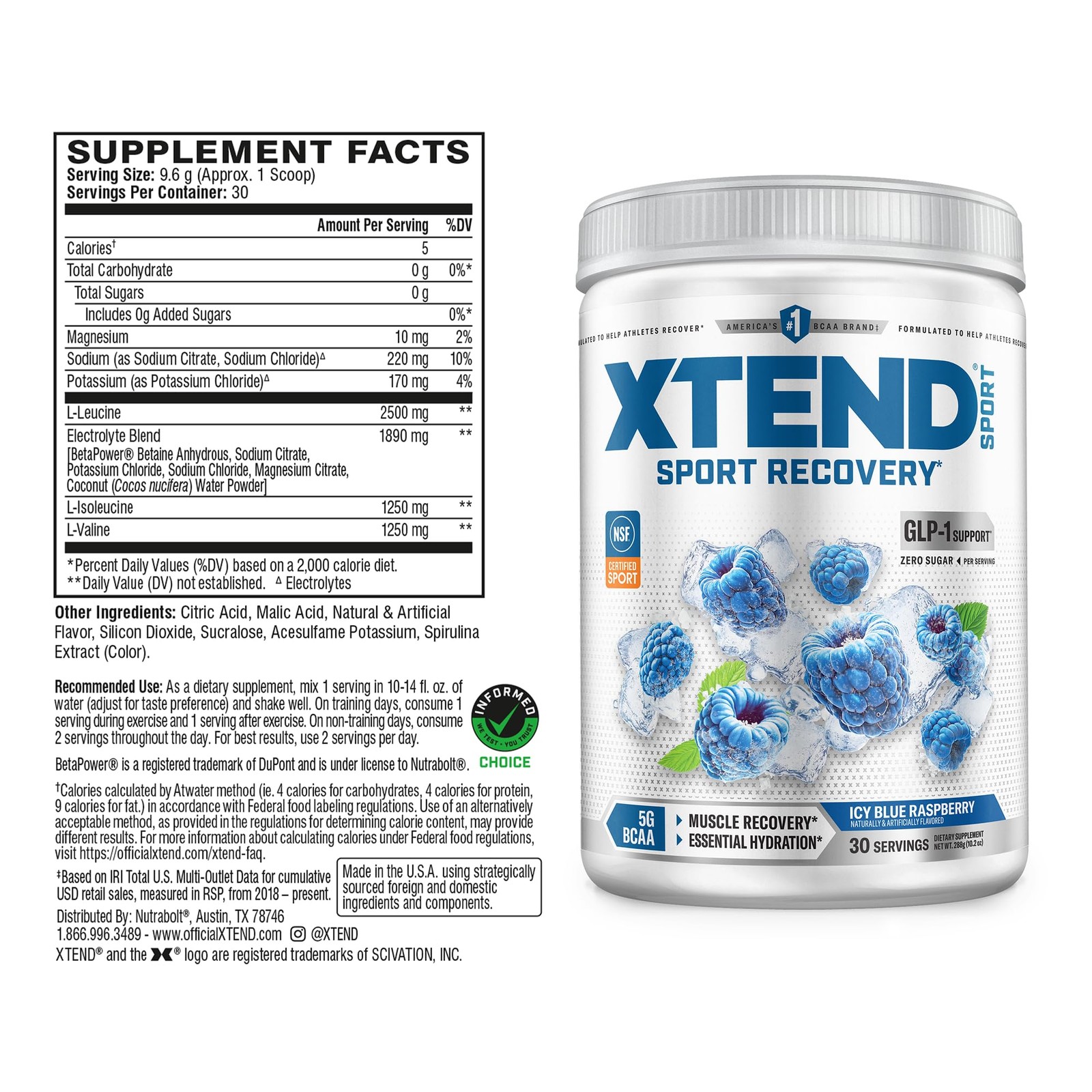 Sport BCAA Powder Blue Raspberry Ice Electrolyte Powder for Recovery & Hydra…