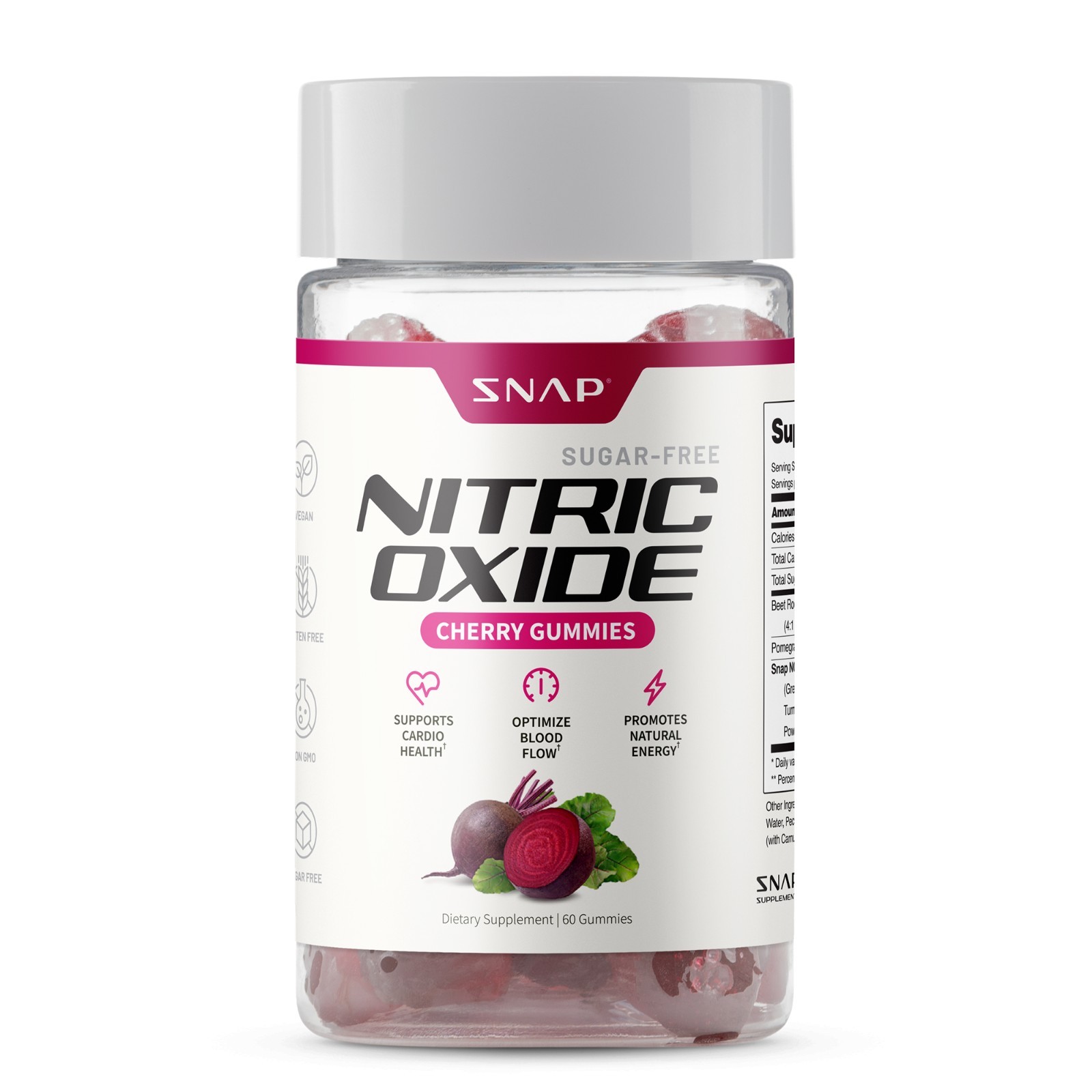 Snap Supplements Nitric Oxide Beet Root Gummies SF, Cherry & Peach, Heart Health