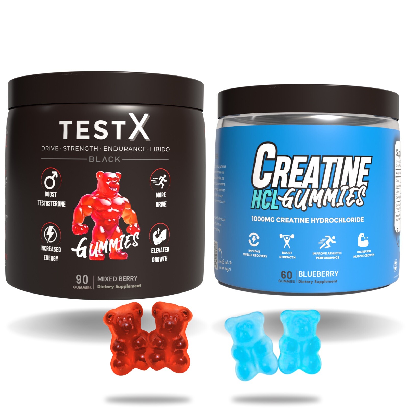 Creatine Gummies & Testosterone Booster Gummies Twin Pack Increase Test & Gains