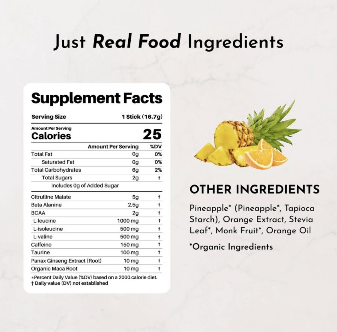 *2*JUST INGREDIENTS Pre-Workout Sports Drink Powder Packet Orange Pineapple-10ct
