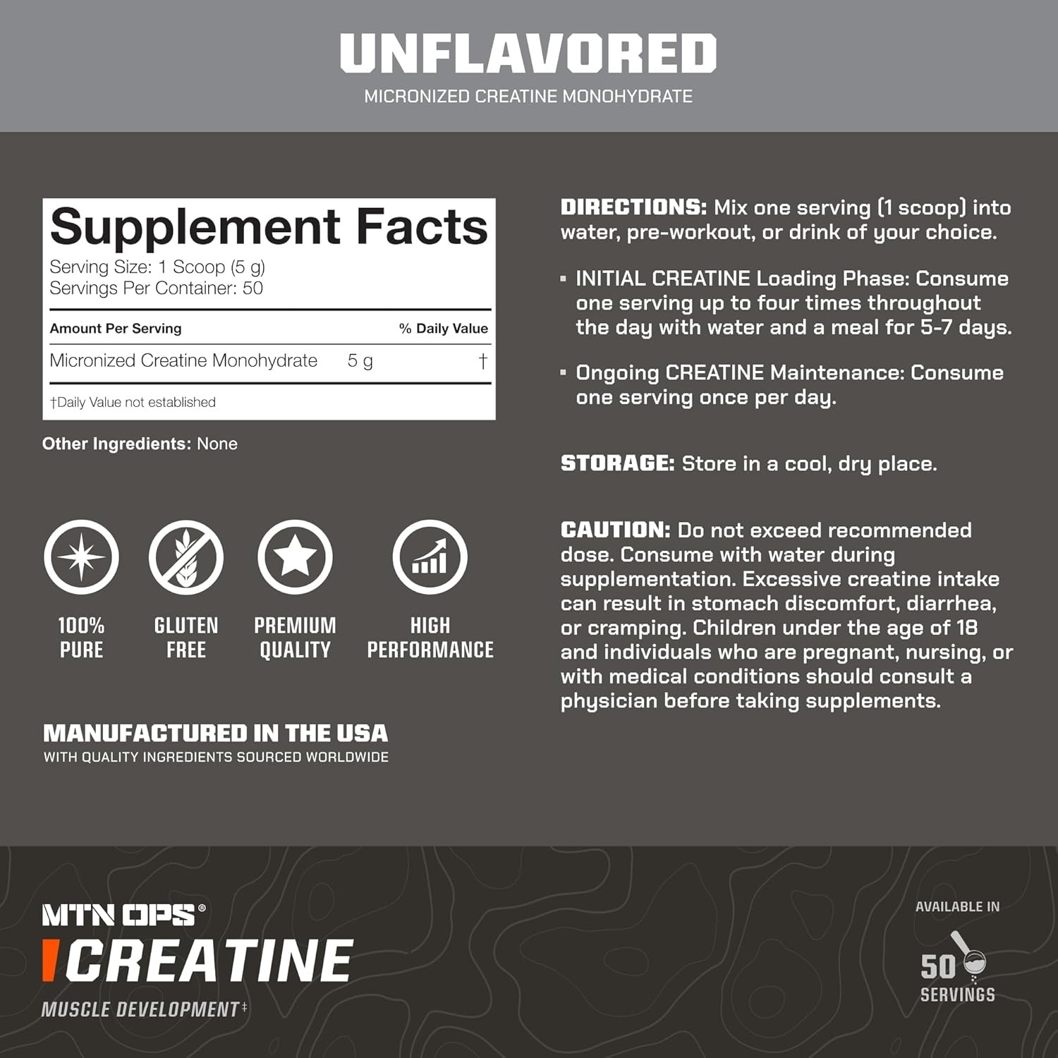 MTN OPS Creatine Monohydrate Powder, Unflavored 50 Serving Tub – 100% Pure…