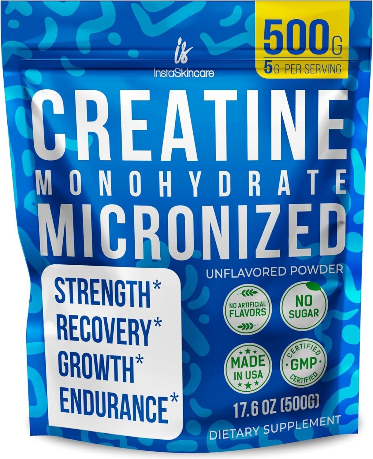 InstaSkincare Creatine Monohydrate Powder for Muscle Gain 1.1 LB