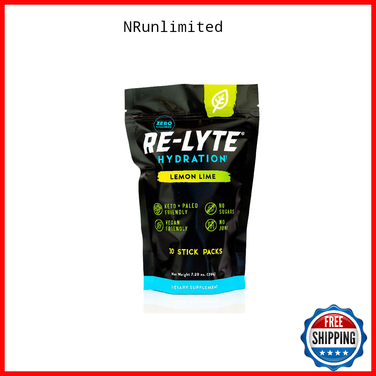 Redmond Re-Lyte Electrolyte Drink Powder Mix Lemon Lime 30 Stick Packs