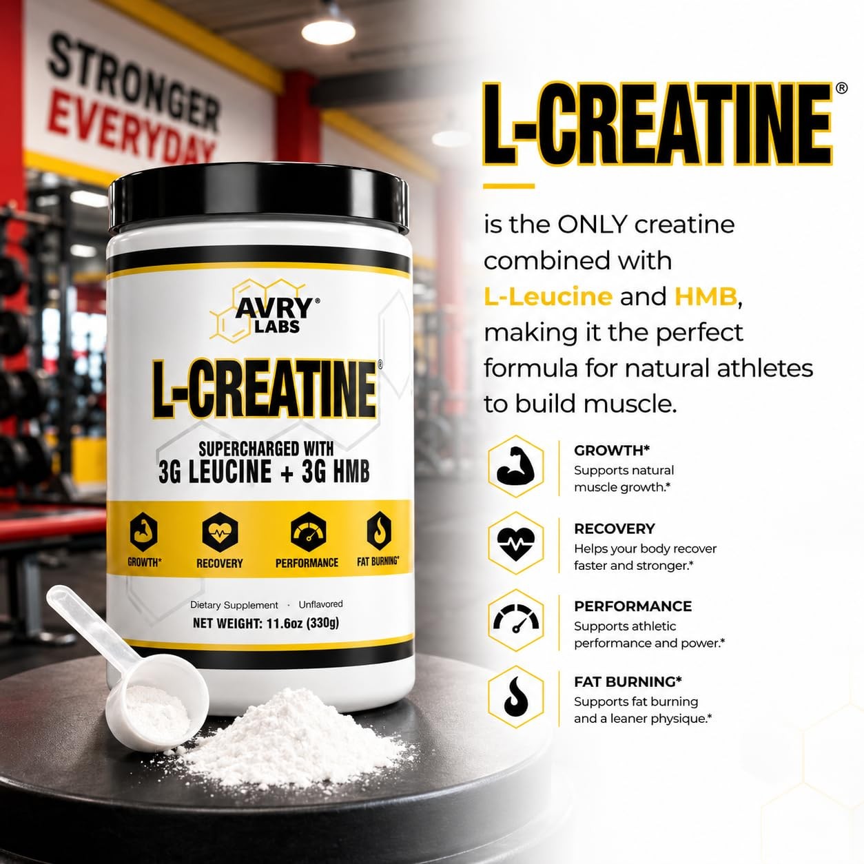 Avry Labs L-CREATINE Supplement: Creatine Monohydrate w/Leucine Amino Acid an…