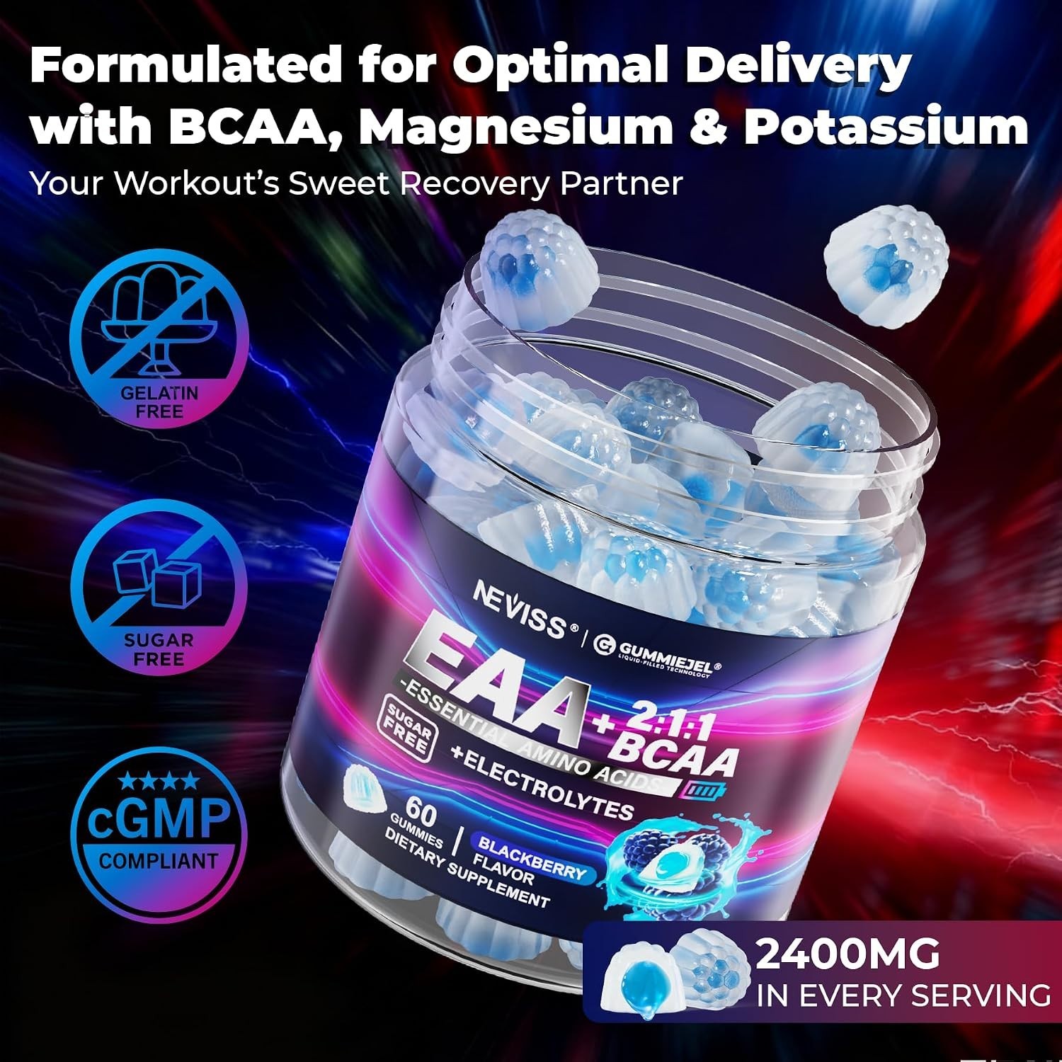 Neviss Essential Amino Acids EAA BCAA Gummies Sugar Free 120 Ct