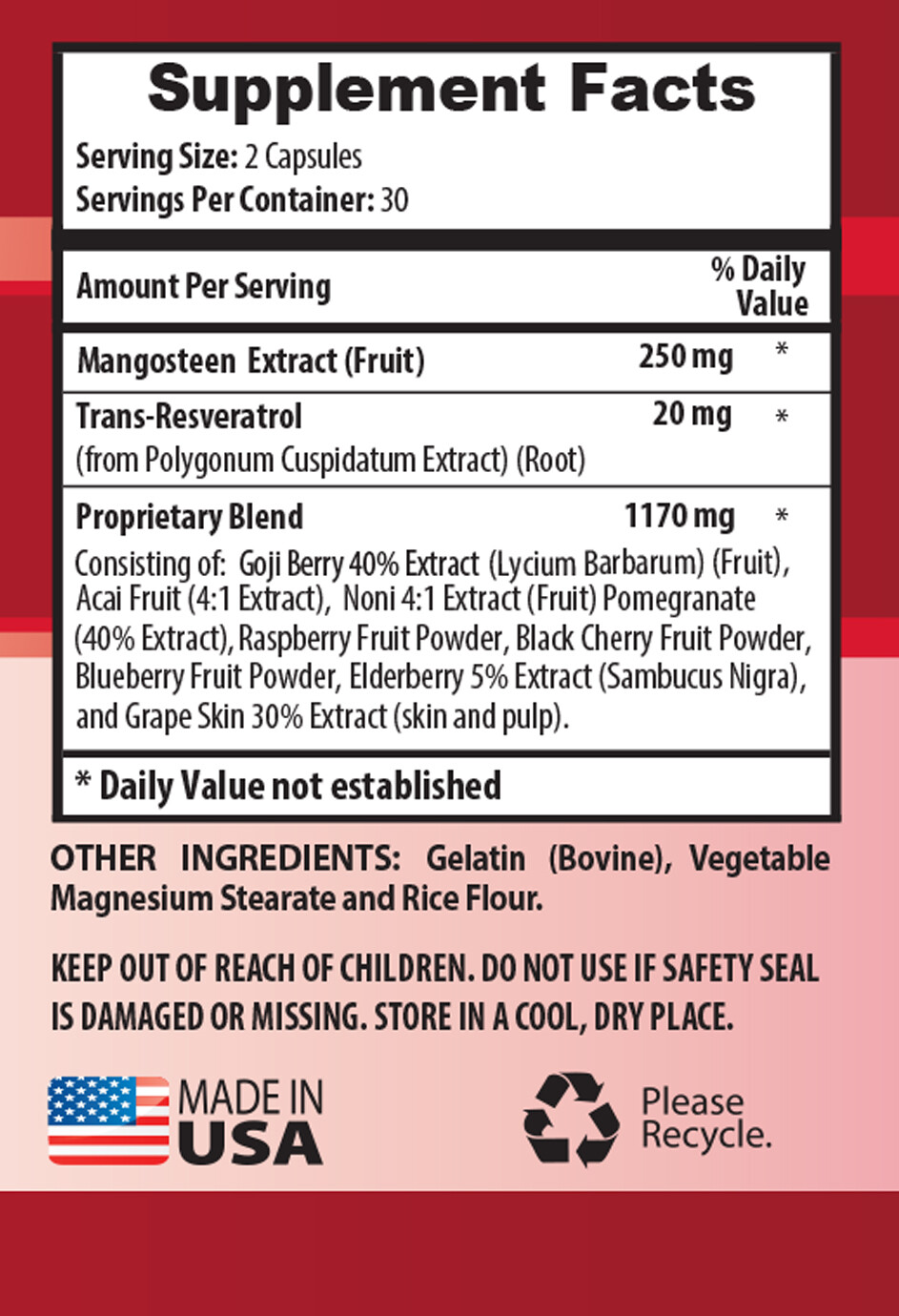 mangosteen capsules, Mangosteen Fruit Extract, multivitamins and minerals 3B