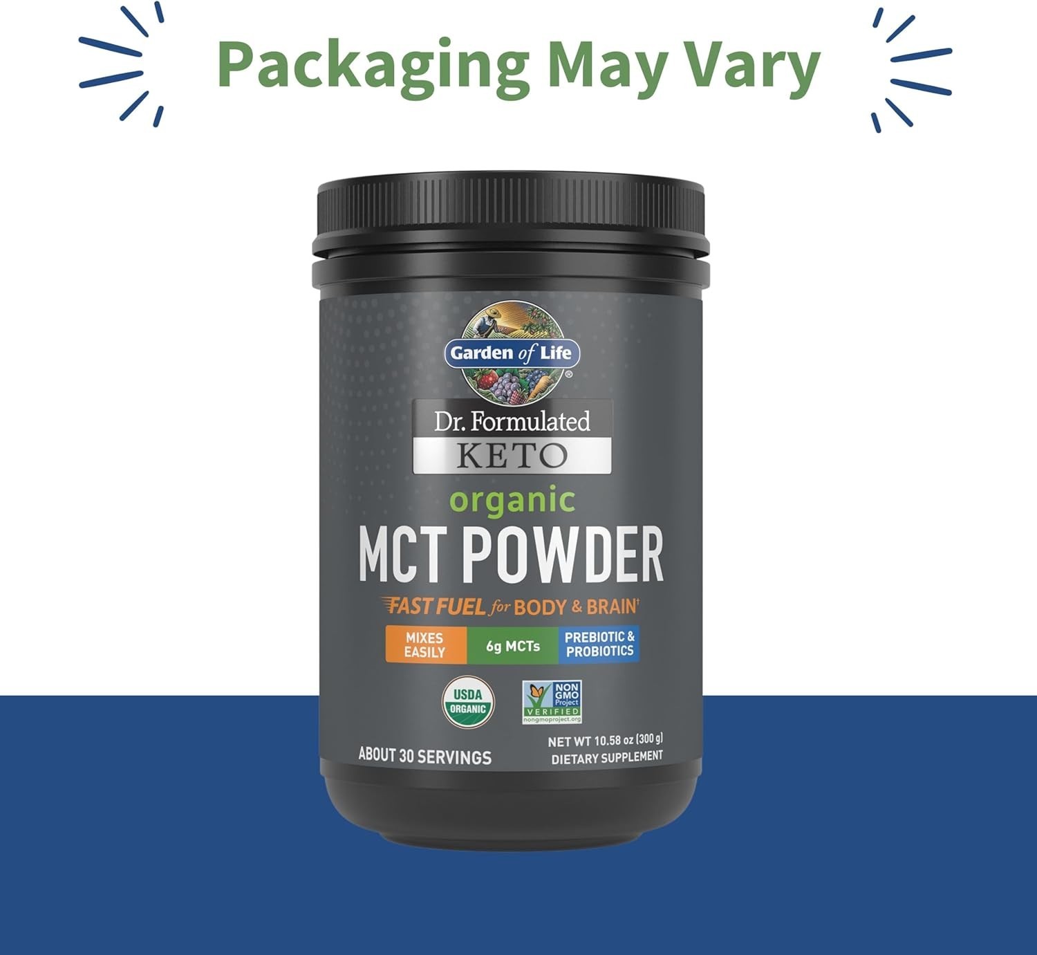 Organic MCT Powder Keto Prebiotic Fiber Probiotics Brain Support 30 Servings