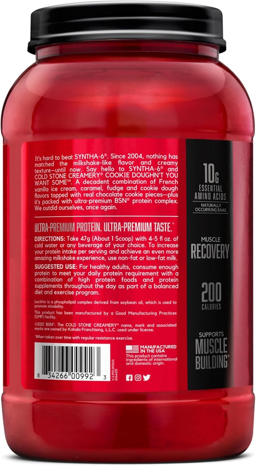BSN Syntha-6 Whey Protein Powder, Cold Stone Creamery- Cookie Doughn’t You Want