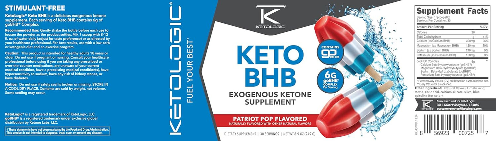 Keto BHB (Patriot Pop Flavor) 30 Servings – Exogenous Ketone Supplement with …