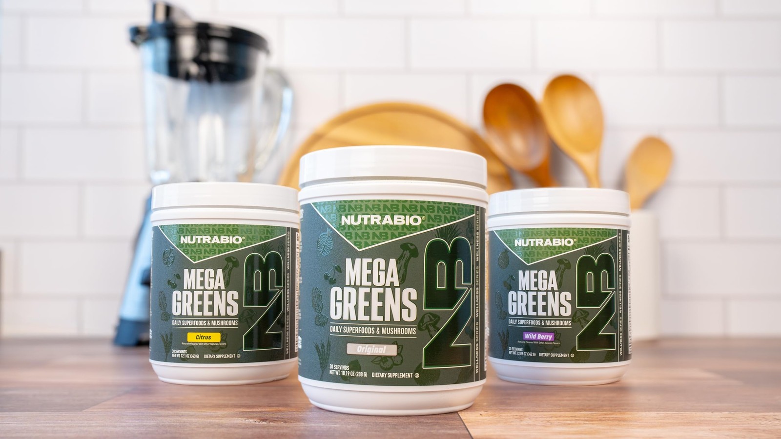 NutraBio Mega Greens Super Greens Powder Wild Berry 30 Servings