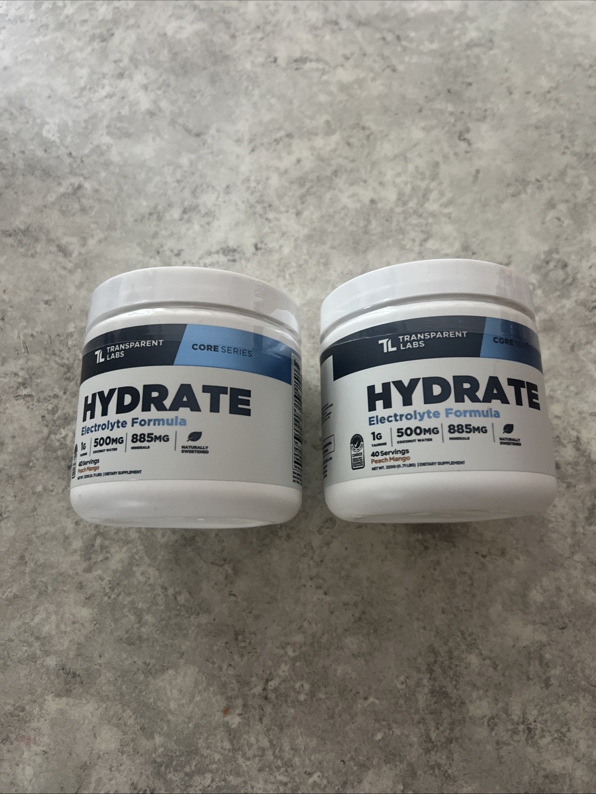 2X Transparent Labs Hydrate Electrolyte Formula Peach Mango 0.69 lbs 40 Servings