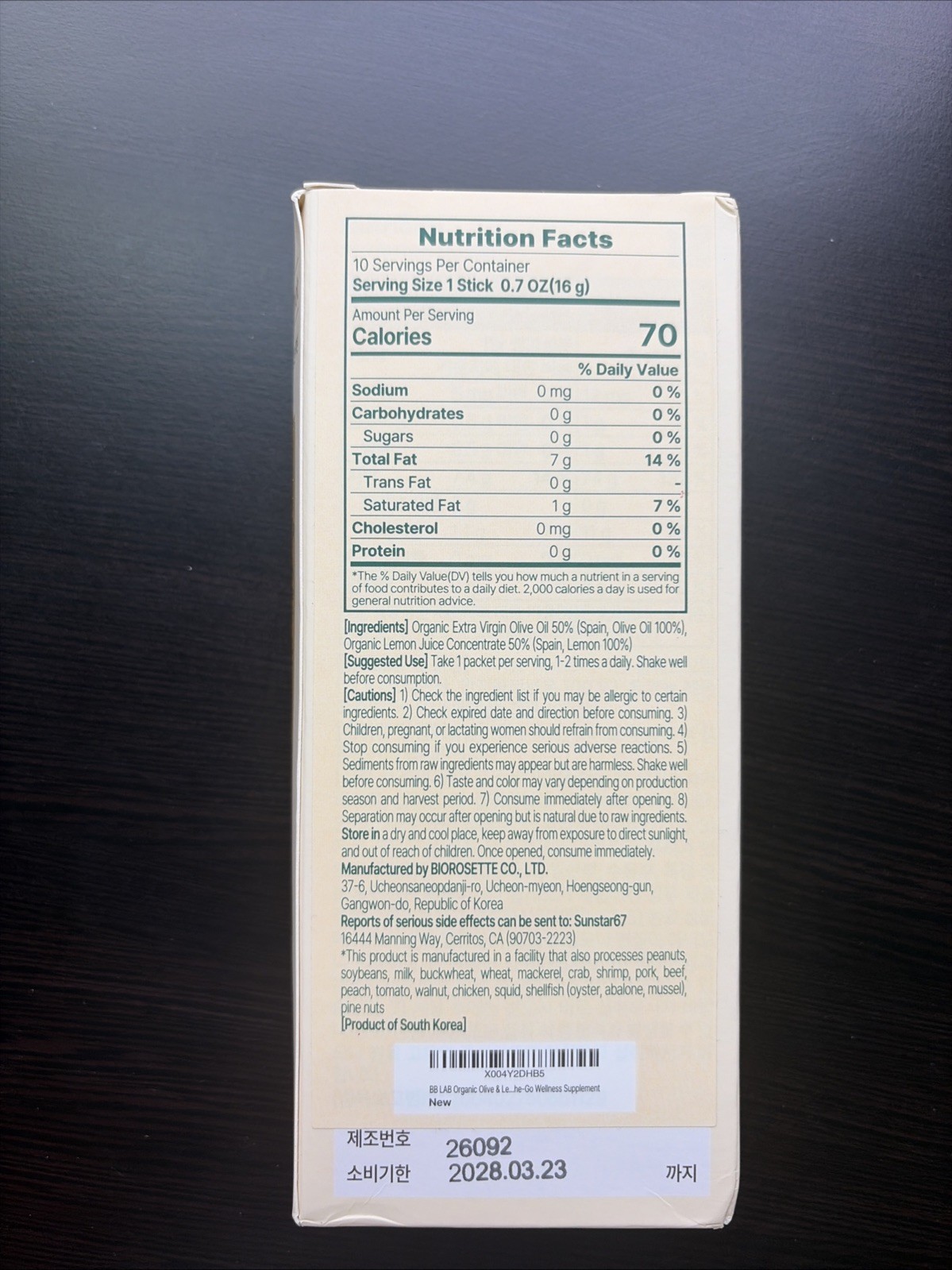 BB LAB Organic Olive & Lemon Dual Shot, 50:50 Ratio, 10 Sticks
