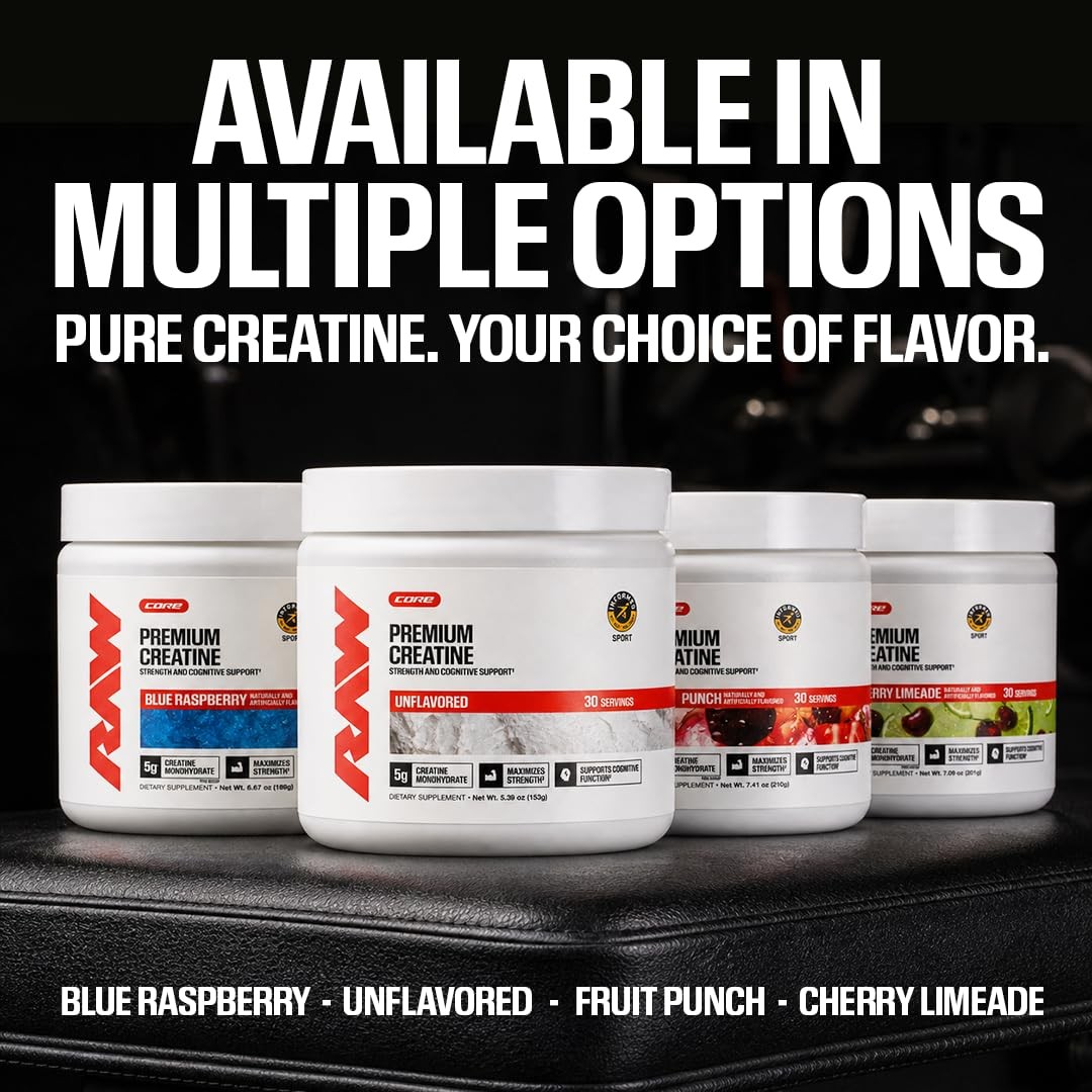 RAW Nutrition Creatine Monohydrate Powder, Unflavored (30 Servings) – Micronized