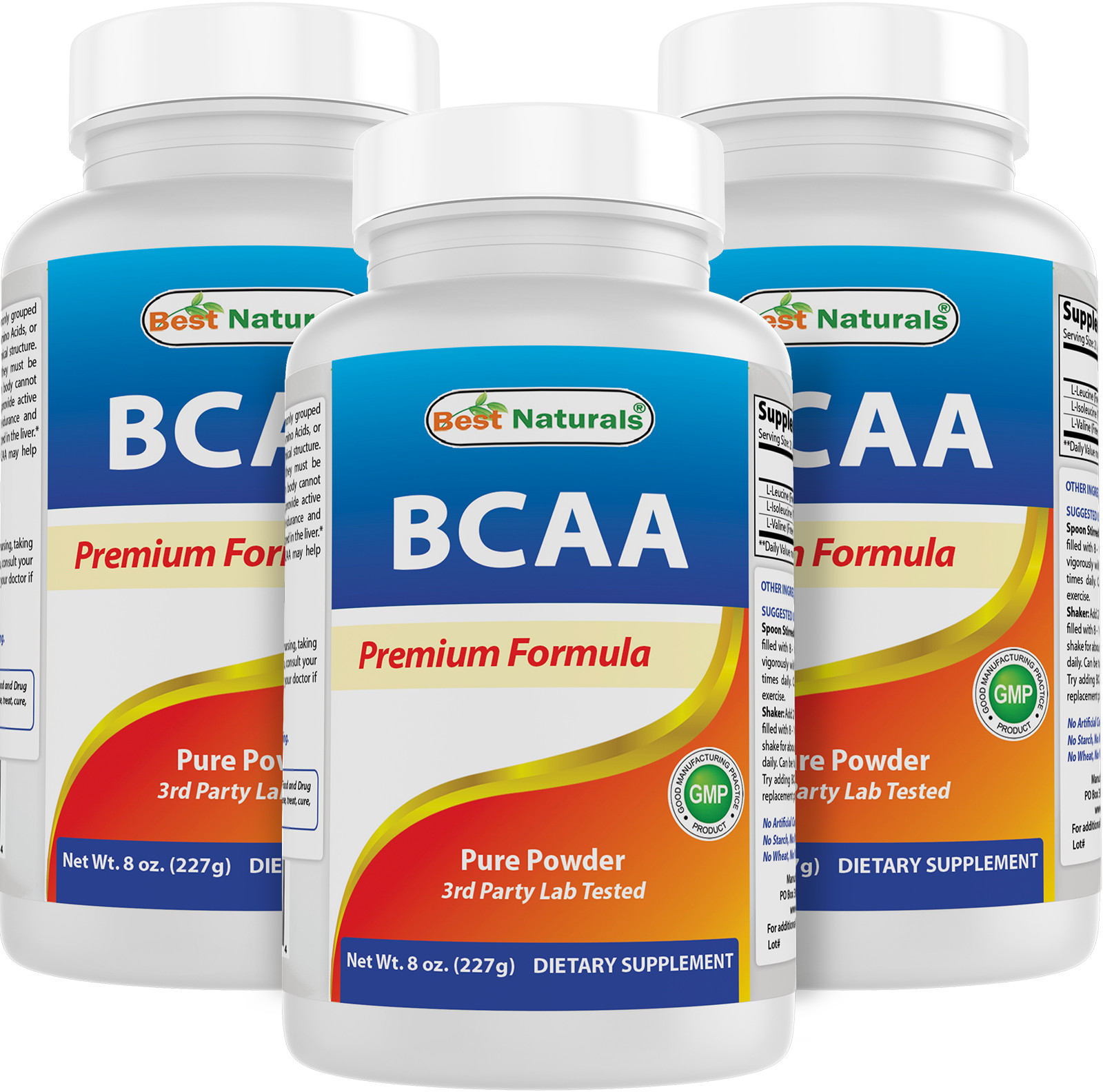 3 Pack Best Naturals BCAA Powder 8 OZ