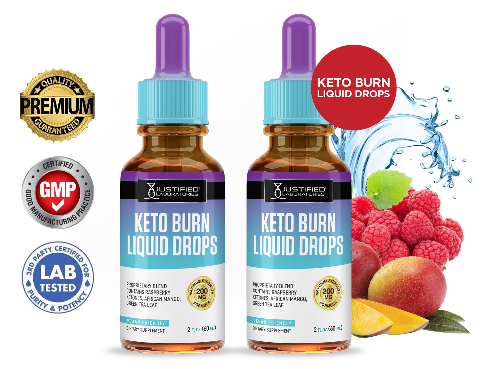 Keto Burn Liquid Keto Drops Proprietary Blend of Raspberry Ketones 2 Bottles
