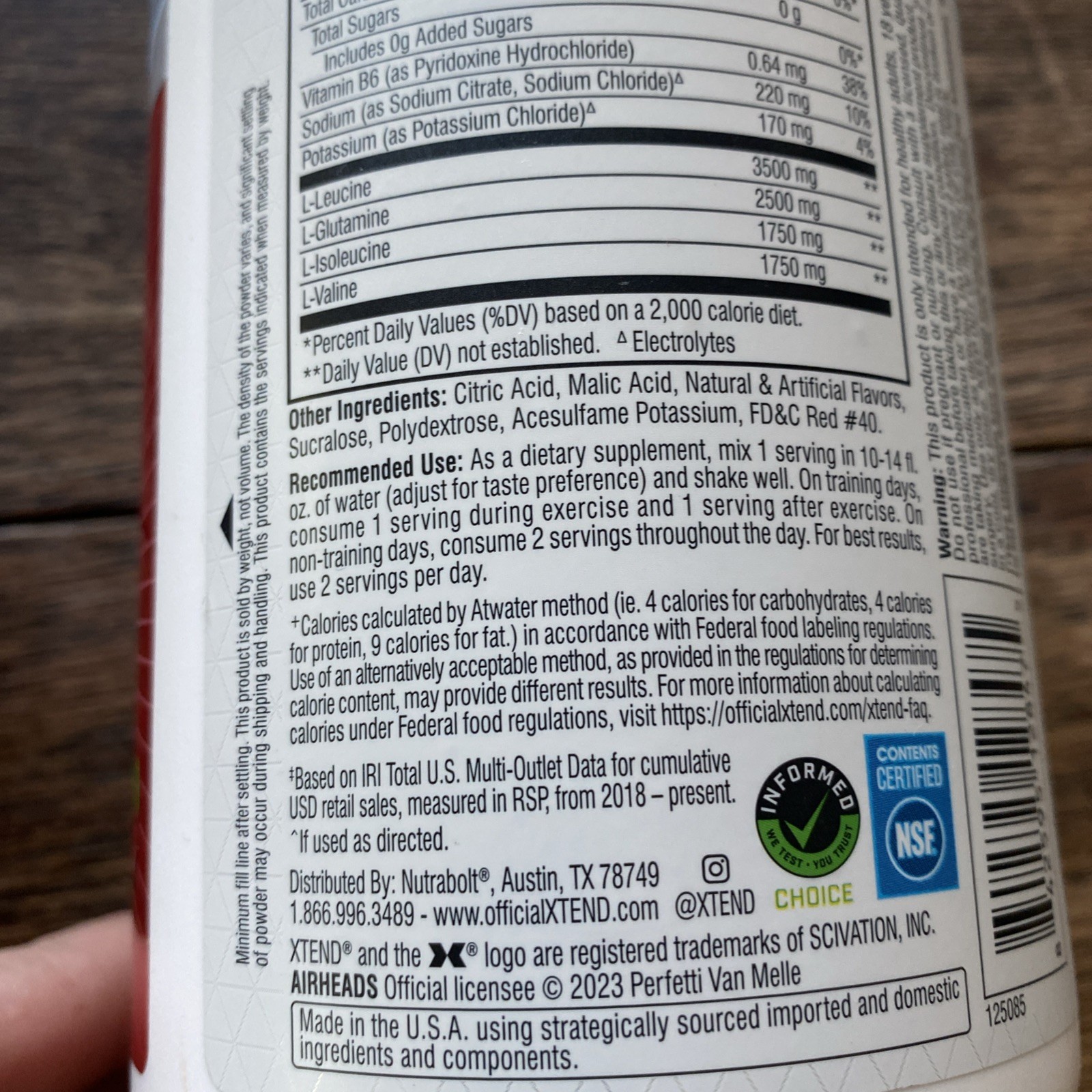 2x XTEND ORIGINAL BCAA 7g Air Heads Zero Sugar, 14 Oz CHERRY Exp 07/27