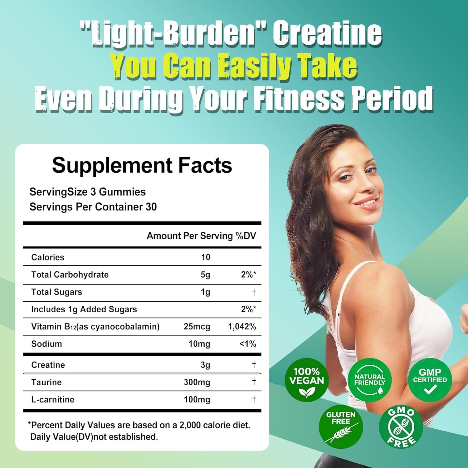 Creatine Monohydrate Gummies for Men and Women, 3000mg Creatine,120 Count.