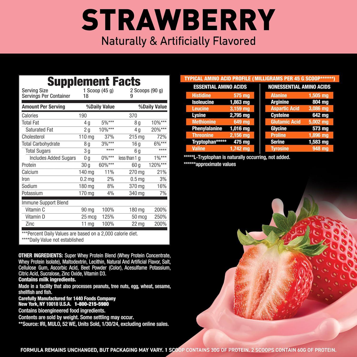 Body Fortress Super Advanced 100% Premium Whey Protein Powder Strawberry 1.78lbs