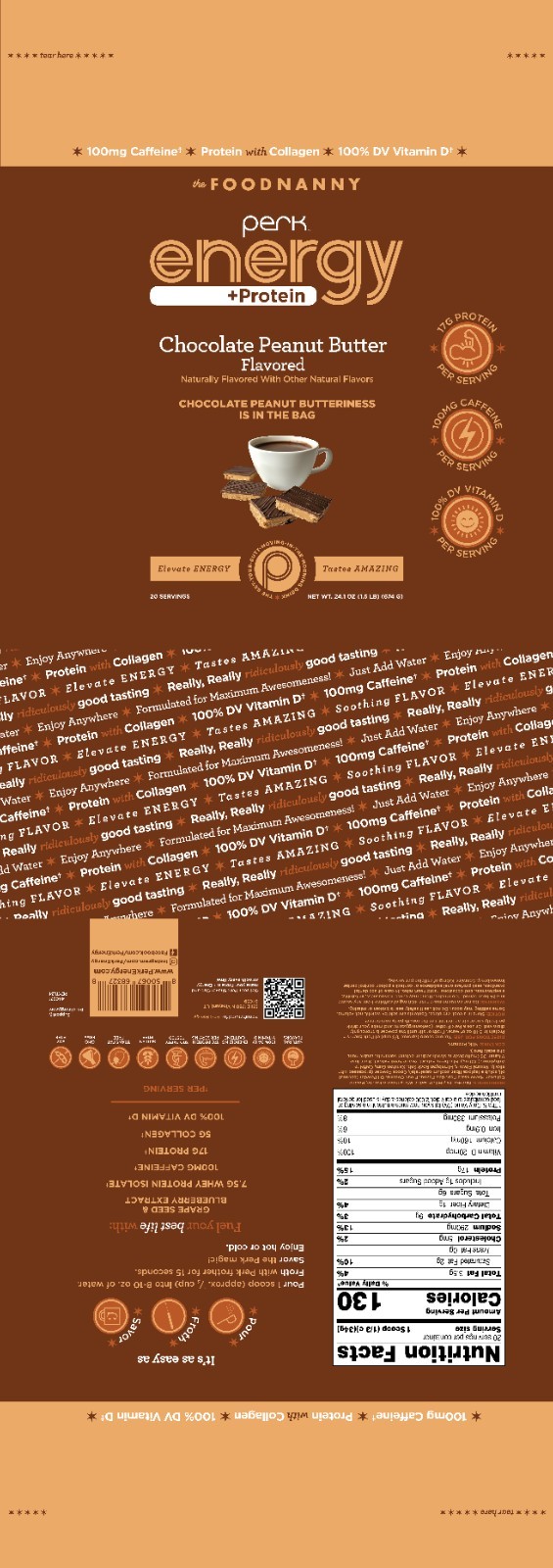 Perk Energy + Protein 20 Serving Chocolate Peanut Butter Flavored Drink Mix