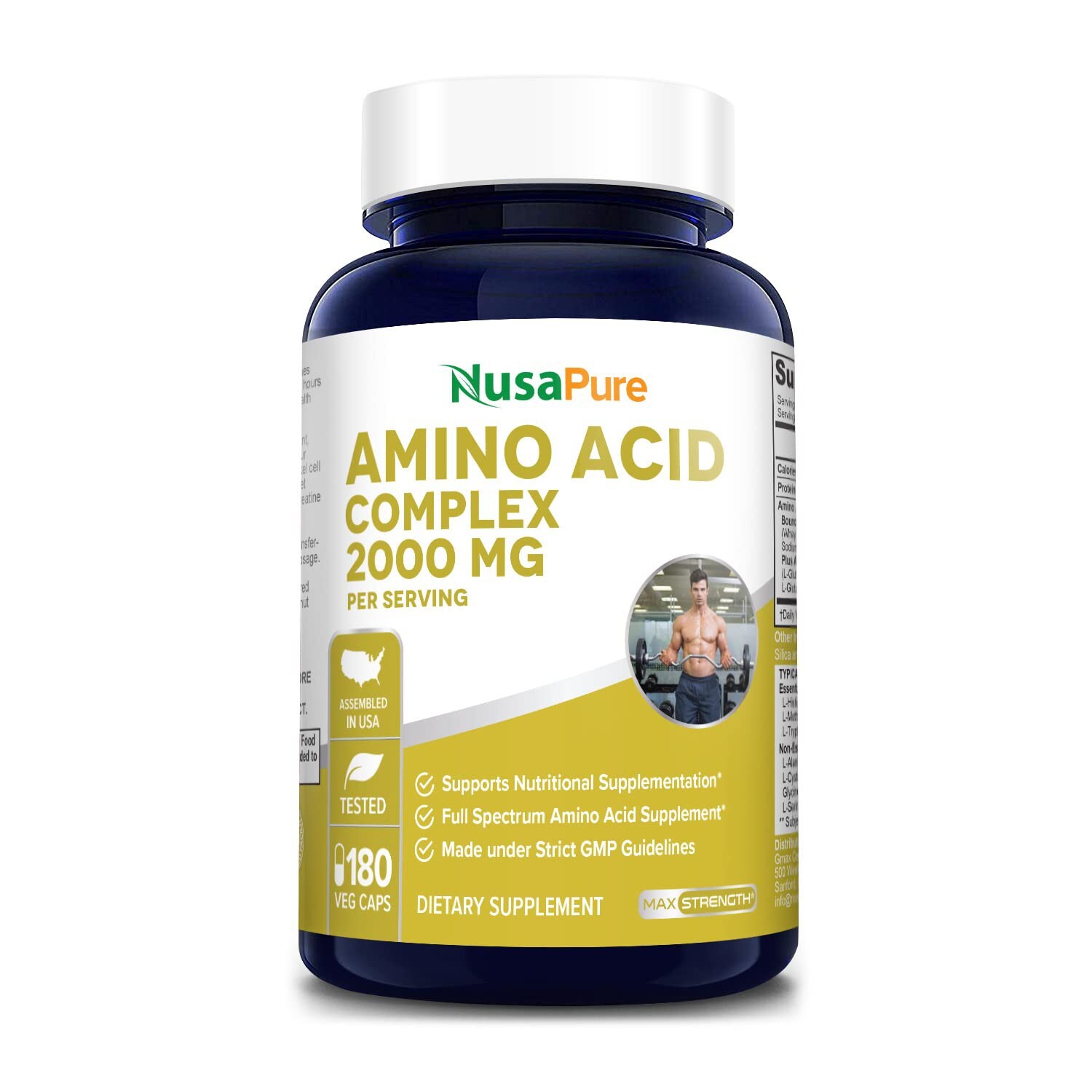 NusaPure Amino Acid Complex Blend 2000 mg-180 Caps (Non-GMO & Gluten-Free)