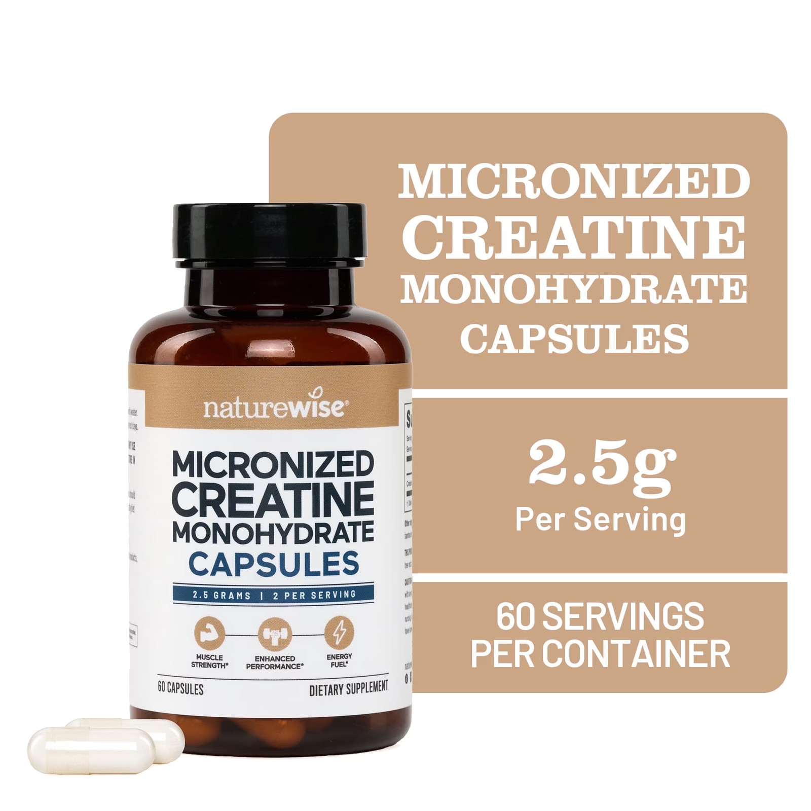 Micronized Creatine Monohydrate Pills 2500Mg – 60 Capsules[30-Day Supply]