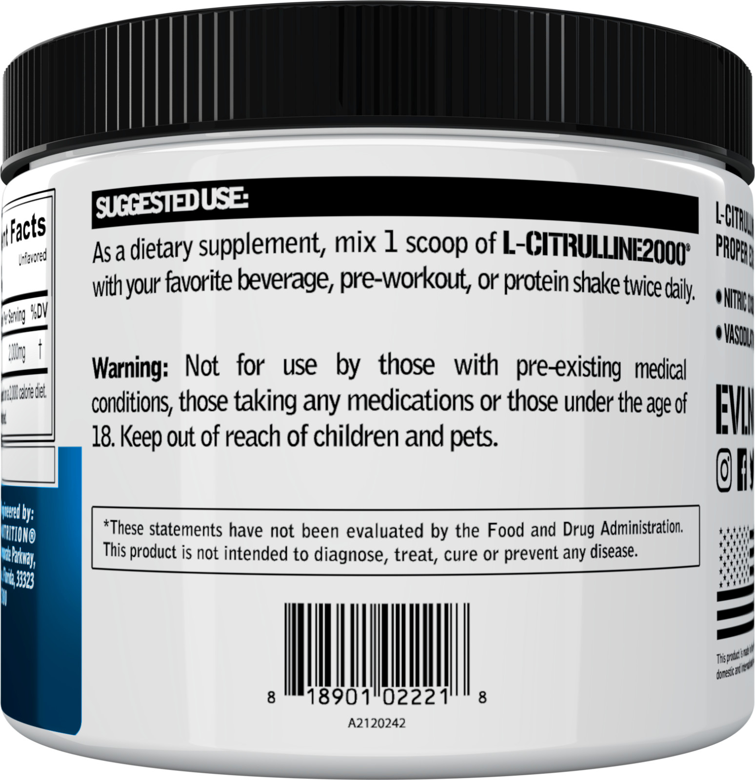 Evlution Nutrition L-Citrulline – Workout & Vasodilation Support – 100 Servings