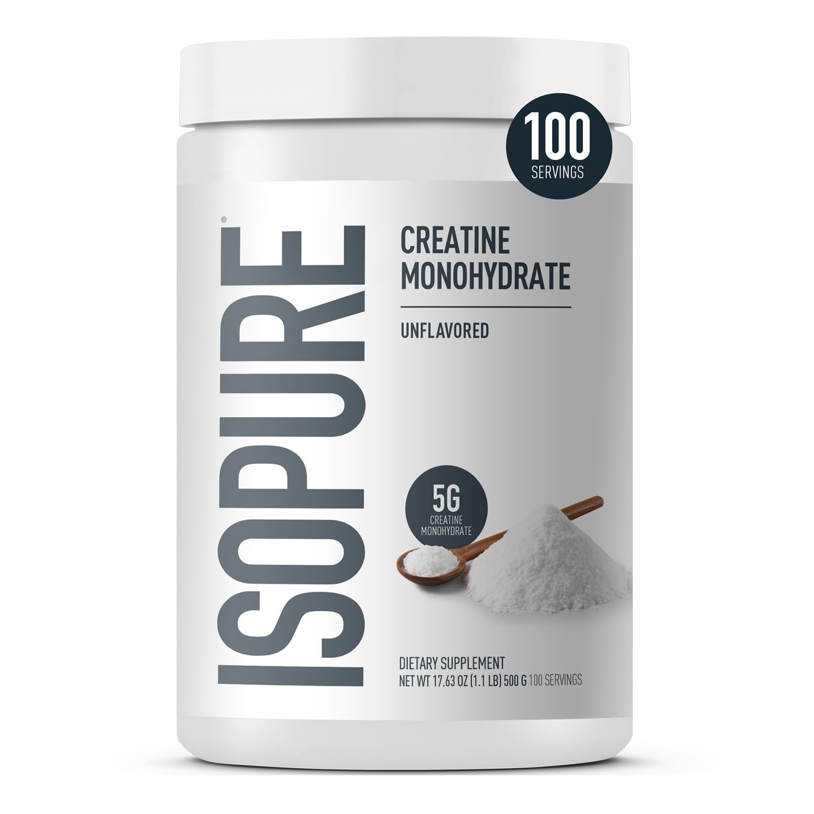 Isopure 100% Pure Creatine Monohydrate Powder, 1.1 Pound (Pack of 1), White